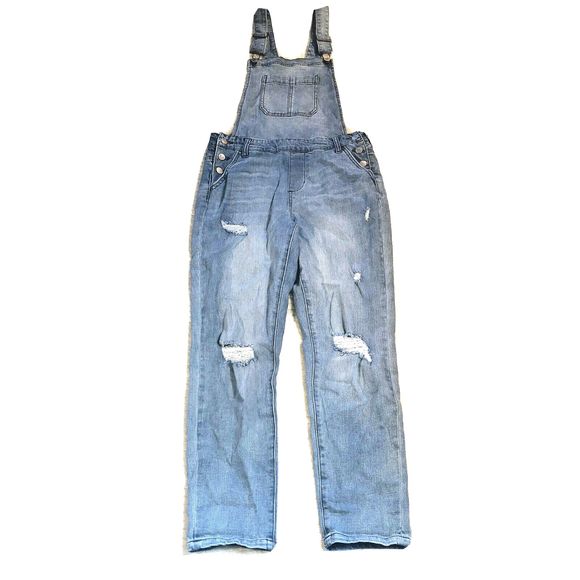 Sky & Sparrow Bib Overalls Sz 7 Distressed Blue Stretch Denim - Picture 1 of 8